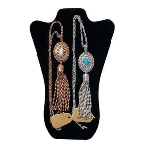 Western Copper Tassel Necklace White Stone Statement